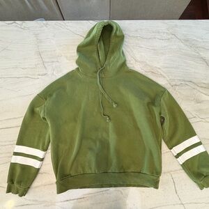 H&M Green Hoodie with White Stripes